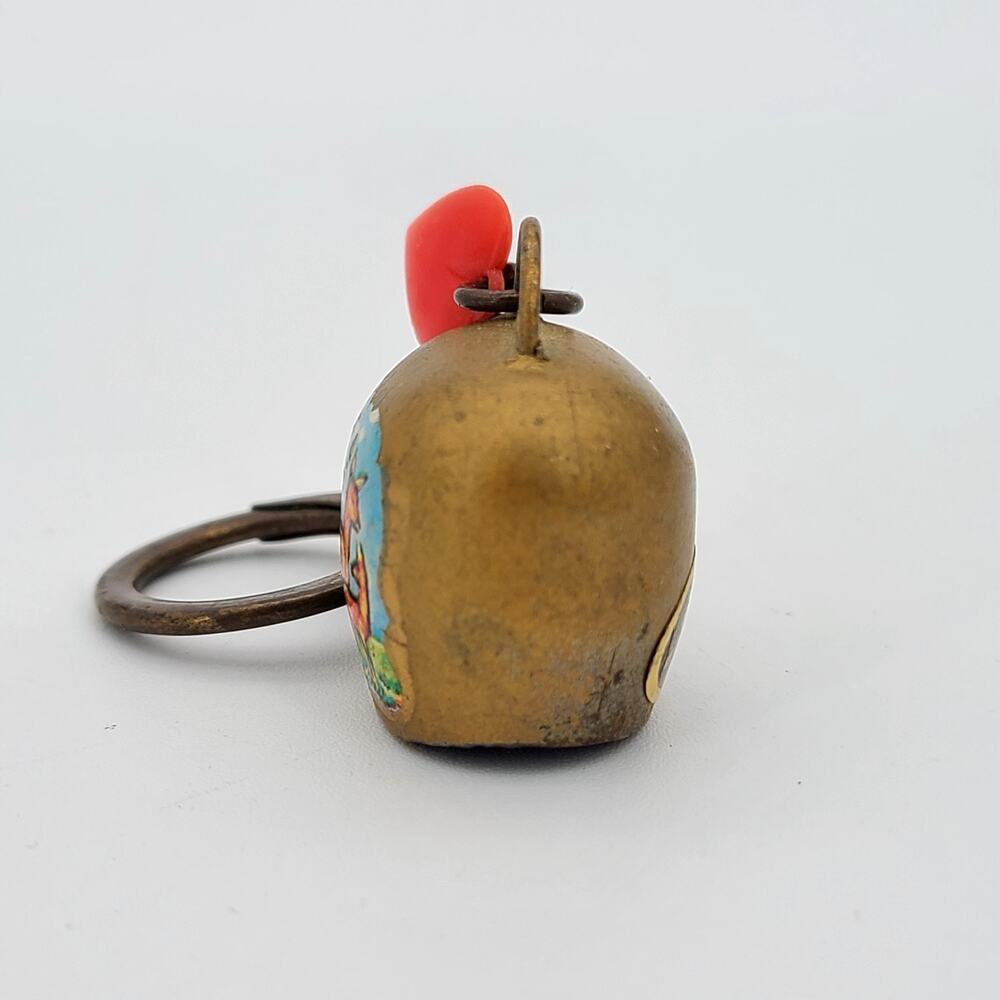 Vintage Hand Painted Brass Miniature Cow Bell Keychain, West Germany, Doe Fawn - Picture 5 of 6